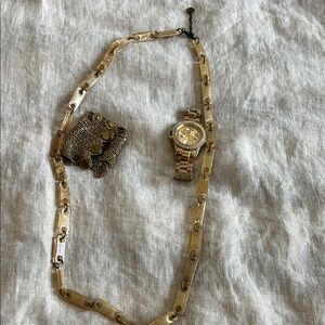 Gold-Tone Women's Link Watch and Necklace Set